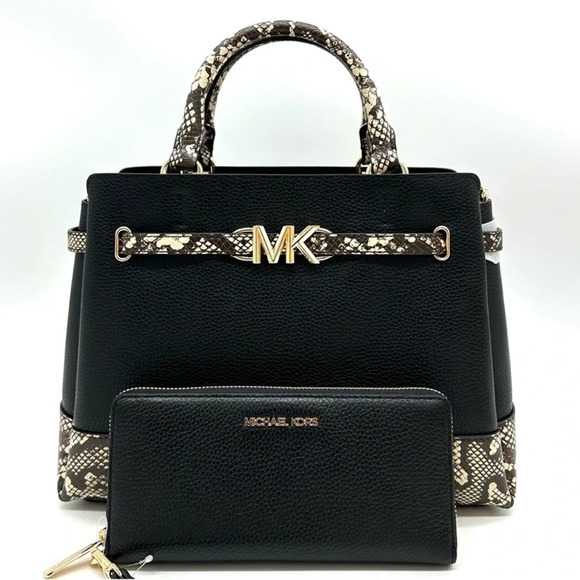 Michael Kors Large Reed Satchel Crossbody Bag & Large Continental Wallet Black - Picture 2 of 15